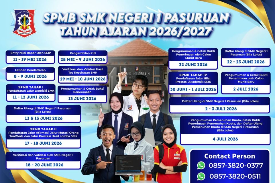 Jadwal Keseluruhan SPMB SMKN 1 Pasuruan